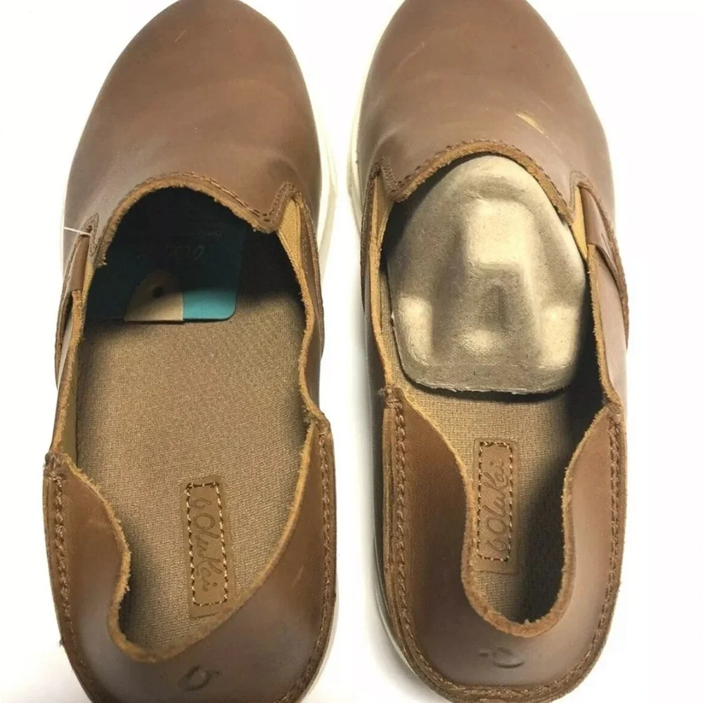 Olukai Pehuea Womens Slip-On Brown Leather Size 6.5 M